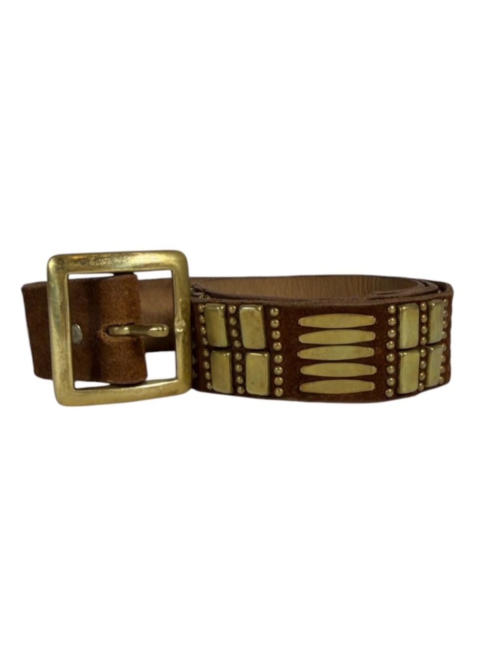 Calleen Cordero Brown Suede Leather Brass Studded Belt Size 34